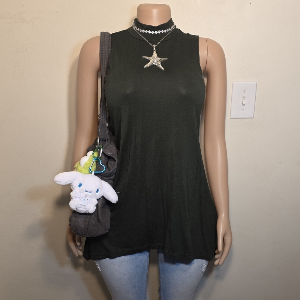 Logo Layers Green Sleeveless Turtle Neck Blouse